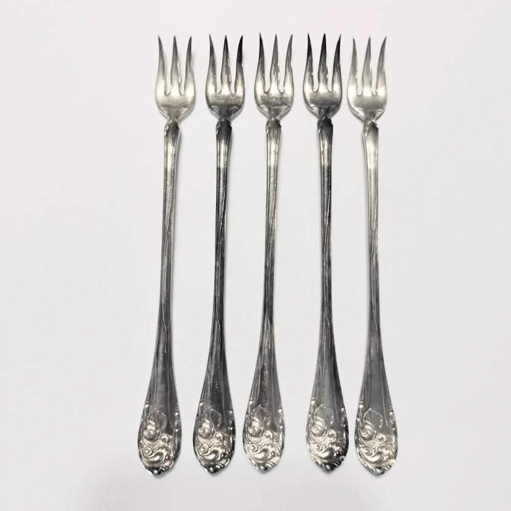 FLOWER FLEUR DE LUCE COMMUNITY ONEIDA SET OF 5 SEAFOOD COCKTAIL FORKS‎
